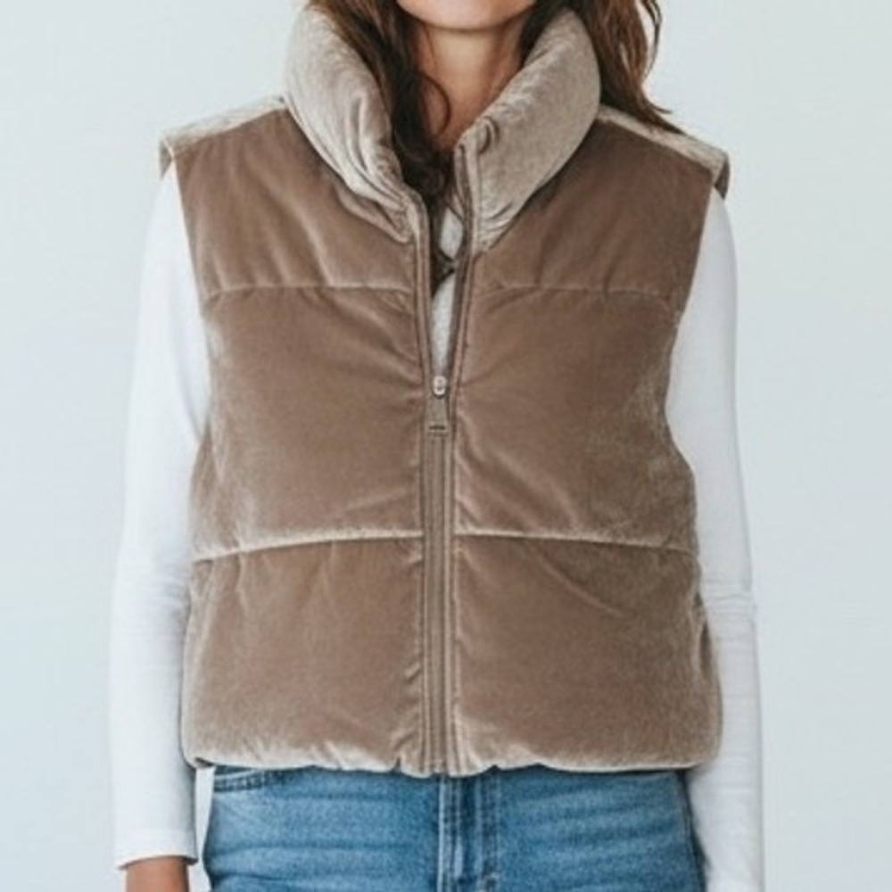 CISONO Padded Vest Women Beige Velvet Sherpa Lined Cozy Winter Warm Large
